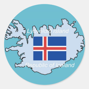 Sticker Rond Carte et drapeau de la République d'Islande