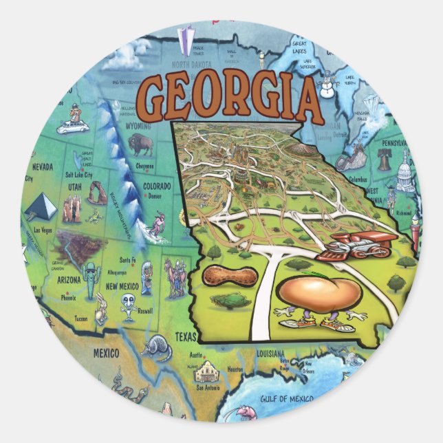 Sticker Rond Carte Géorgie USA (Devant)