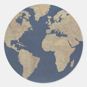 Sticker Rond Carte Gold et Blue World