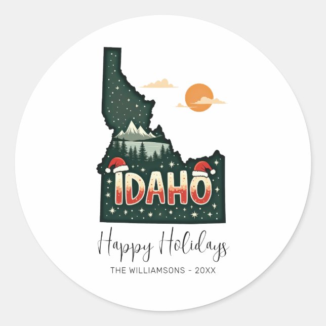 Sticker Rond Carte Idaho Joyeuses Fêtes Festives Noël (Devant)