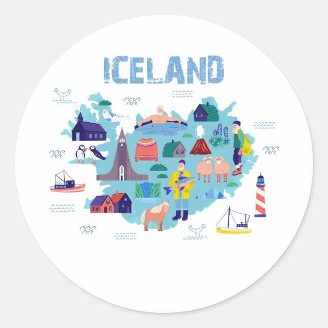 Sticker Rond Carte Islande (Devant)