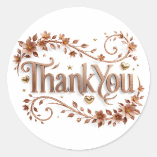 Sticker Rond Carte « Merci » à couronne florale dorée