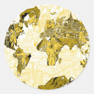 Sticker Rond carte mondiale or