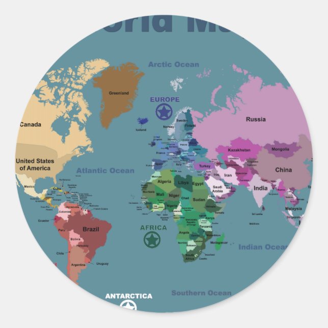 Sticker Rond Carte mondiale pour enfants avec drapeaux (Devant)