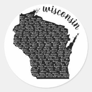 Sticker Rond Carte noire des villes du Wisconsin