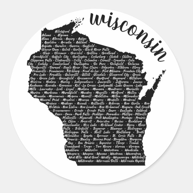 Sticker Rond Carte noire des villes du Wisconsin (Devant)