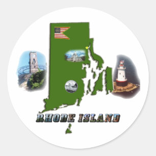 Sticker Rond Carte, photos et texte de l'île de Rhode