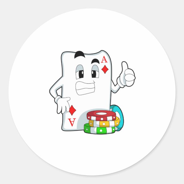 Sticker Rond Carte Poker avec jetons Poker (Devant)