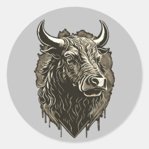 Sticker Rond Carte postale Bull Portrait