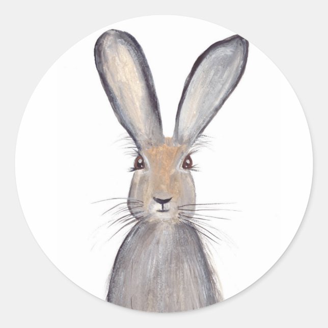 Sticker Rond Carte postale d'aquarelle de lapin lièvre (Devant)