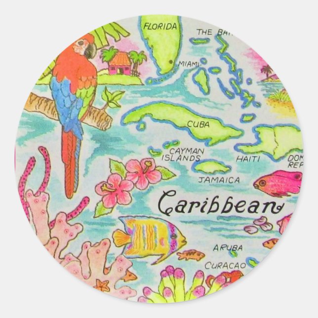 Sticker Rond Carte postale de l'île des Caraïbes (Devant)