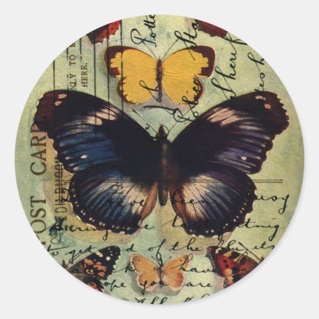 Sticker Rond Carte postale papillon (Devant)