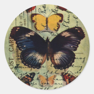 Sticker Rond Carte postale papillon