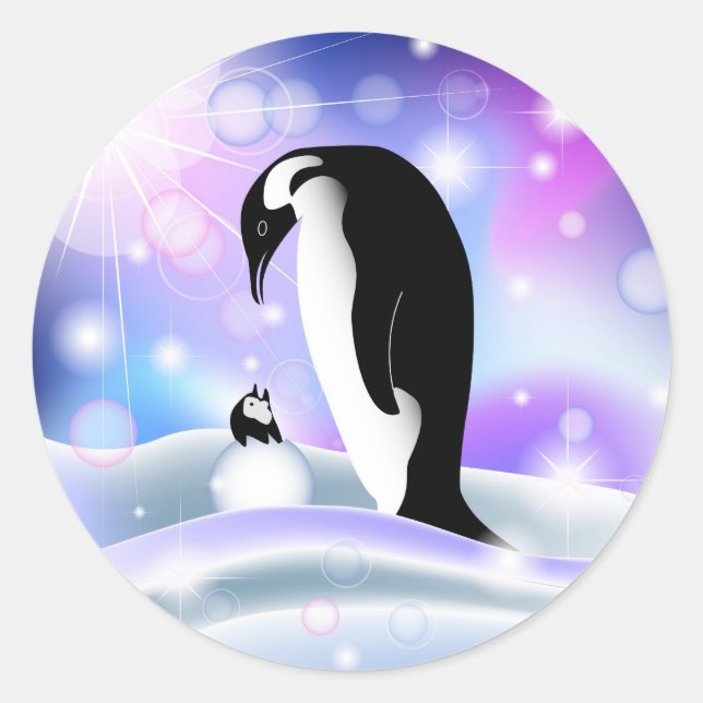 Sticker Rond Carte postale Penguin et carte pour notes à souhai (Devant)