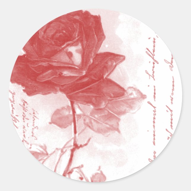 Sticker Rond Carte postale Rose rouge (Devant)