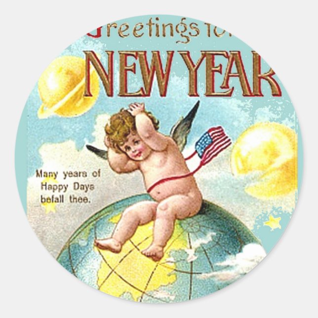 Sticker Rond Carte postale Vintage Cherub Globe (Devant)