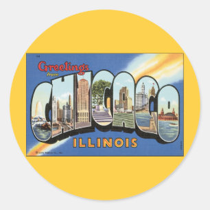 Sticker Rond Carte postale Vintage Chicago Illinois