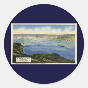 Sticker Rond Carte postale Vintage Golden Gate Bridge