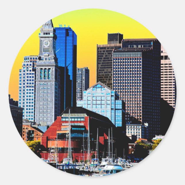 Sticker Rond Carte Poster Custom House Boston USA (Devant)