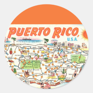 Sticker Rond Carte rétro de Porto Rico