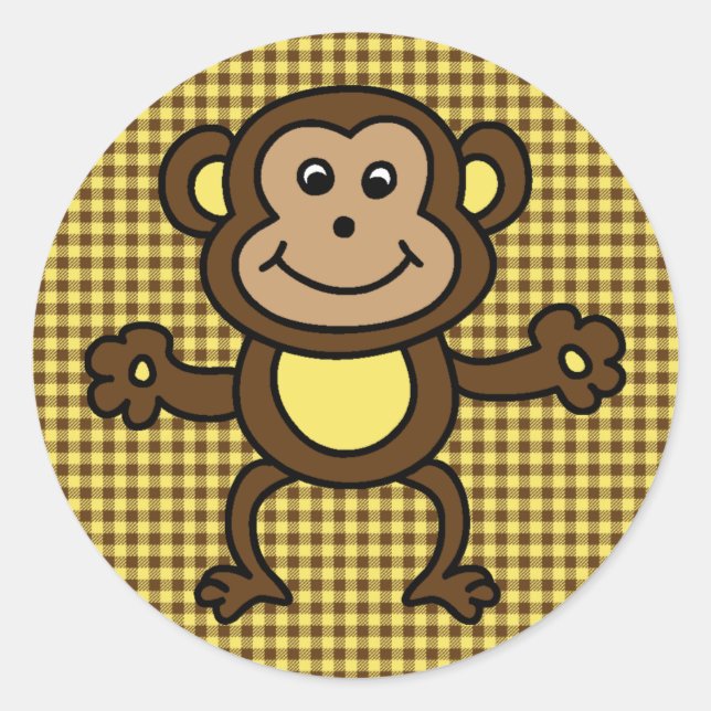 Sticker Rond carte singe mignonne (Devant)