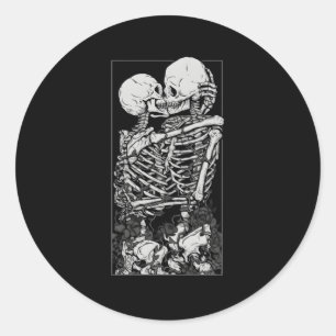 Sticker Rond Carte Tarot Baiser Skeleton Love Skull Bones Horro