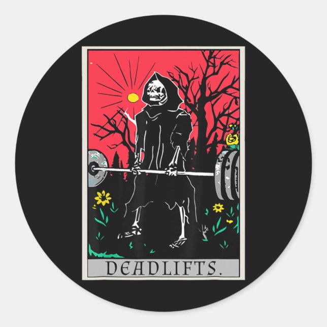 Sticker Rond Carte Tarot Funny Gym Deadlifts d'entraînement Dea (Devant)