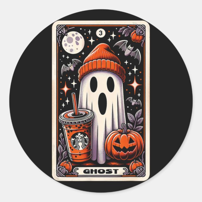 Sticker Rond Carte Tarot Ghost mignonne Saison Éffrayante Jack- (Devant)
