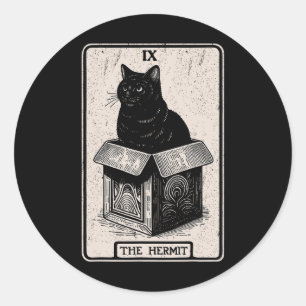 Sticker Rond Carte Tarot Hermite Mystic Chat Dans La Boîte Chat
