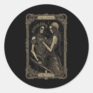 Sticker Rond Carte Tarot Les amoureux Squelette Goth Crâne Hall