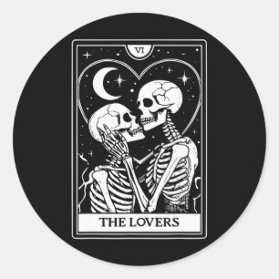 Sticker Rond Carte Tarot Lovers - Skeletons Kissing - Hallow