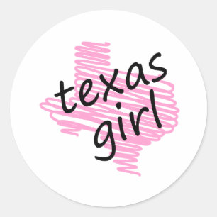 Sticker Rond Carte Texas Girl with Scribbled Texas