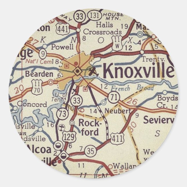 Sticker Rond Carte TN de Knoxville (Devant)