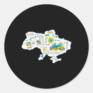 Sticker Rond Carte Ukraine - Emblème national ukrainien - Ukrai