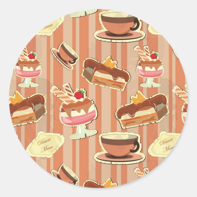 Sticker Rond Carte vintage Avec Dessert De Fraise (Devant)