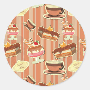 Sticker Rond Carte vintage avec un dessert de fraise