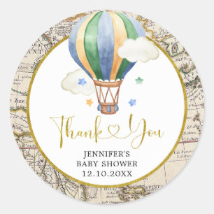 Sticker Rond Carte vintage Ballotte à air chaud Baby shower Mer