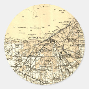 Sticker Rond Carte Vintage Cleveland Ohio
