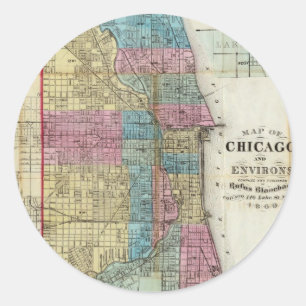 Sticker Rond Carte vintage de Chicago (1869)