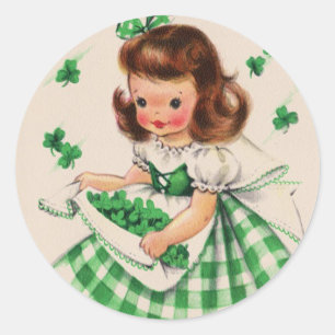 Sticker Rond Carte vintage de la Saint-Patrick avec une fille m