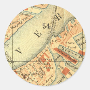 Sticker Rond Carte Vintage de Londres Thames