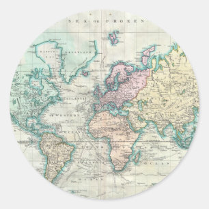 Sticker Rond Carte vintage du monde (1801)