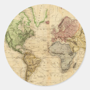 Sticker Rond Carte vintage du monde (1831)