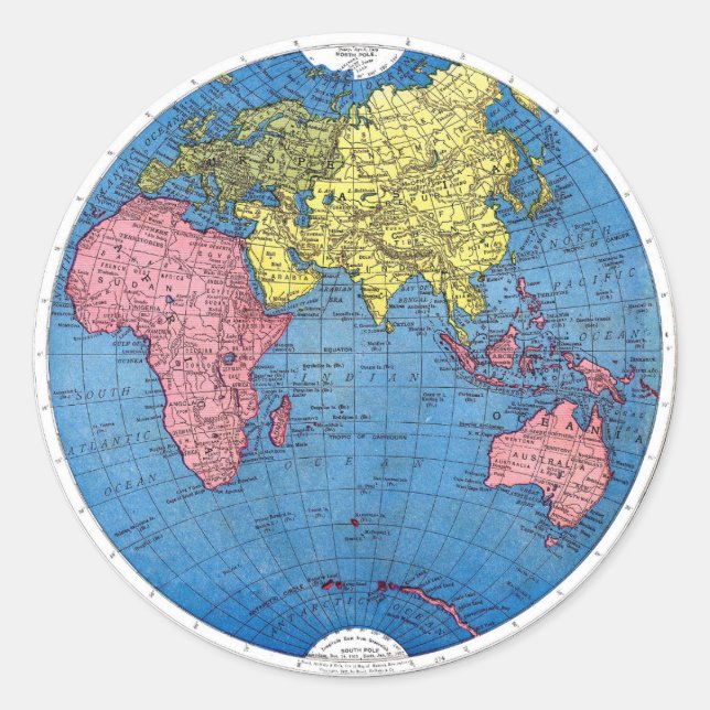 Sticker Rond Carte vintage du monde Atlas Globe de 1915 (Devant)