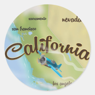 Sticker Rond Carte vintage et affiche de voyage de Californie É