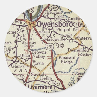 Sticker Rond Carte Vintage Owensboro Kentucky