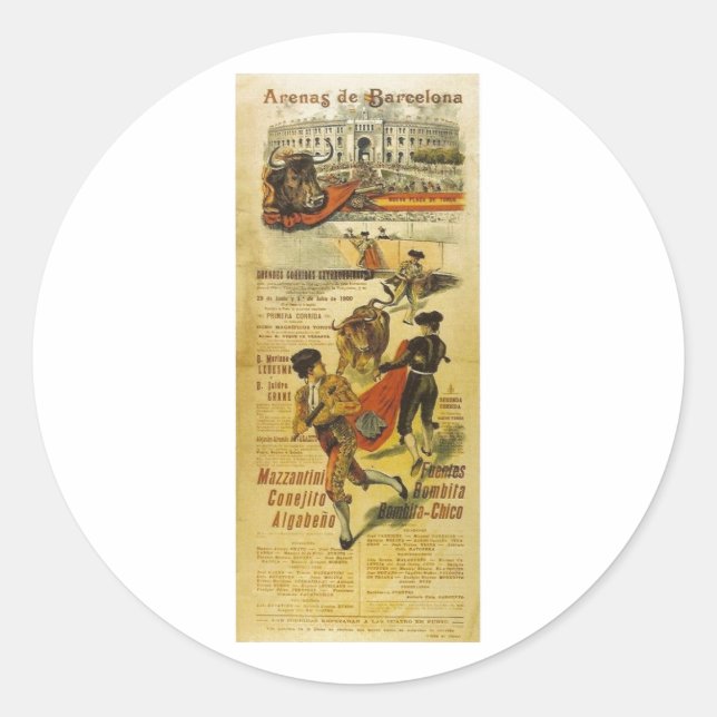 Sticker Rond Cartel Toros Barcelona - Bullfight Matador (Devant)