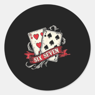 Sticker Rond Cartes à jouer vintage tendance Six Sept 67 Meme V