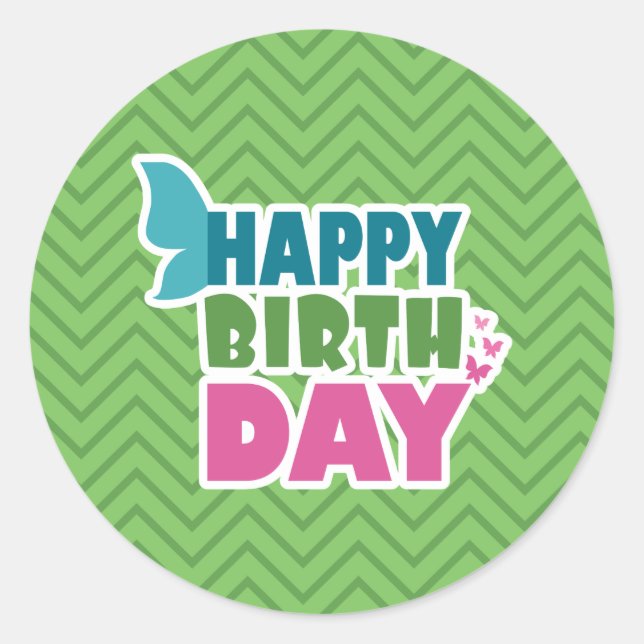 Sticker Rond Cartes d'anniversaire joyeuses papillon vert (Devant)