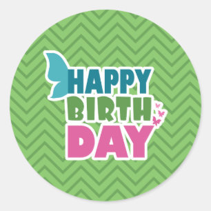 Sticker Rond Cartes d'anniversaire joyeuses papillon vert